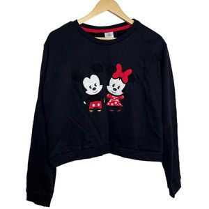 Disney Japan Mickey & Minnie Mouse Cropped Crewneck Hoodie